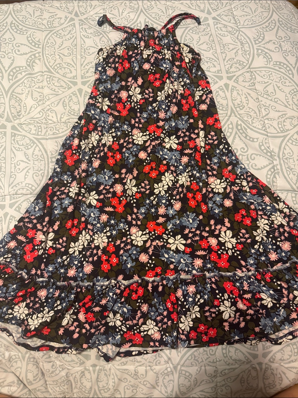 Tucker + Tate Navy Floral Tiered Maxi Dress with Red, Cream & Blue Flowers